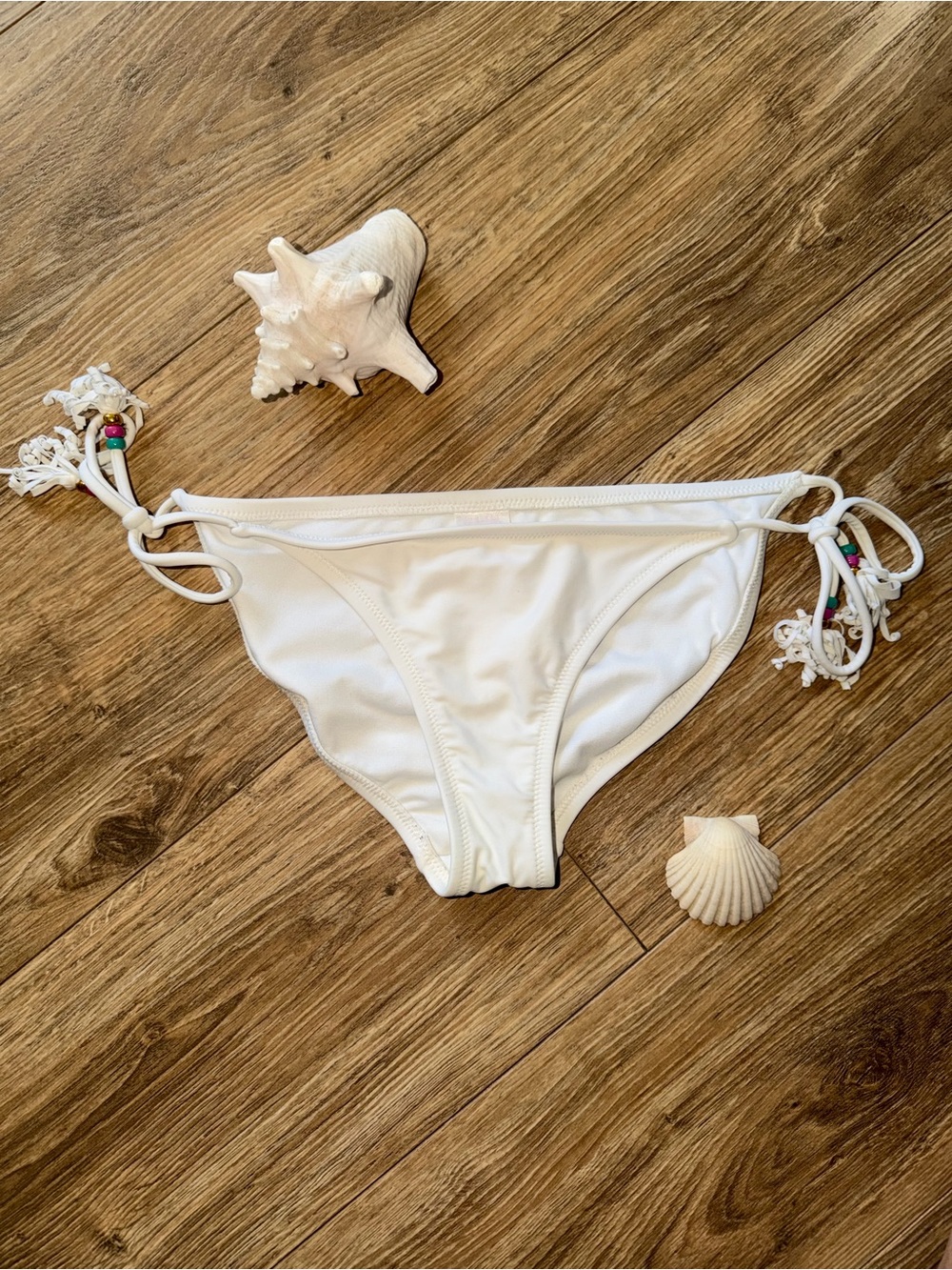 Xhilaration White String Bikini Bottom with Beaded Ties